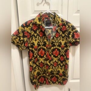 Denim & Flower Ricky Singh Button-Up Shirt – Baroque Floral Print – Short Sleeve